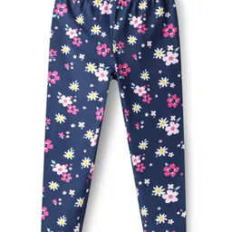 Babyhug Cotton Lycra Knit Full Length Leggings with Floral Print - Navy Blue-picture-36