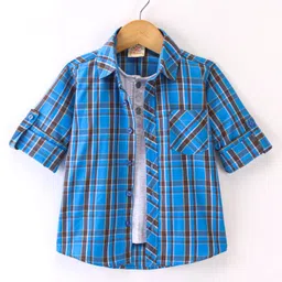 Rikidoos Full Sleeves Checked Shirt With Attached Tee - Blue & Melange-picture-38