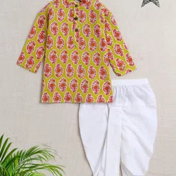 The Magic Wand Cotton Full Sleeves Floral Printed Dhoti Kurta Set - Yellow-picture-17