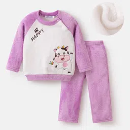 Mark & Mia Full Raglan Sleeves Winter Wear Night Suit with Cow Embroidery - Plum-picture-25