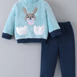 Mark & Mia Full Sleeves Winter Wear Night Suit With Rabbit Patch Embroidery - Navy Blue & Light Blue-picture-26
