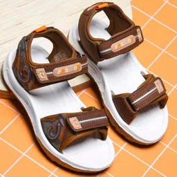 KATS Fashion Text Patch Detailed Double Velcro Closure Sandals - Tan-picture-17
