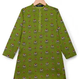 Pine Kids Cotton Woven Full Sleeves Floral Printed Kurta - Green-picture-31