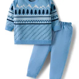 Babyhug Knit Full Sleeves Pullover Sweater Set With Tree Design - Navy Blue-picture-16
