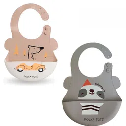 POLKA TOTS Waterproof Silicone Bibs with Adjustable Snap Buttons, Super Absorbent, Soft, Comfortable & Lightweight for Feeding Infants/Baby Toddlers (Pack Of 2, Car & Sloth, 4 Months to 3 Years)-picture-27