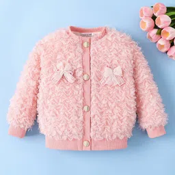 Mark & Mia Full Sleeves SweatJacket with Bow Applique & Frill Detailing - Pink-picture-27