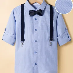 Mark & Mia Woven Full Sleeves Checkered Party Shirt with Bow & Suspender - Blue-picture-22
