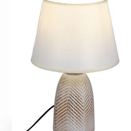 TAYHAA White & Brown Textured Ceramic Contemporary Frusturical Shaped Table Lamp image 5