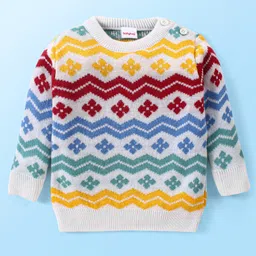 Babyhug Knitted Full Sleeves Floral Printed Sweater Set - Multicolour image 2