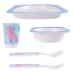 The Bamboo Co Bamboo Kids/Baby Feeding/Dinner Set of 5- Sky Unicorn image 2