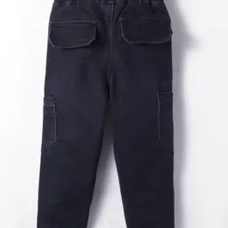 Olio Kids Denim Woven Full Length Jeans With Cargo Pockets & Text Print - Navy Blue image 2
