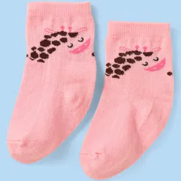 Cute Walk By Babyhug Anti-Bacterial Ankle Length Socks With Text & Aminal Design Pack Of 3 - Pink & Light Blue image 2