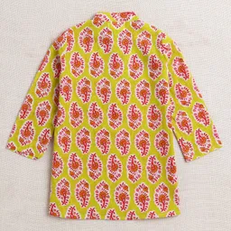 The Magic Wand Cotton Full Sleeves Floral Printed Dhoti Kurta Set - Yellow image 3