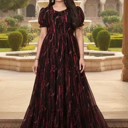 SZN Print Puff Sleeve Georgette Maxi Dress image 5