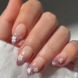 Secret Lives Glossy With Miler Effects Flowers Design Nail Art- 24 Pcs image 1