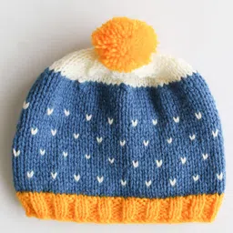 Woonie Hearts Knitted Pom Pom Detailing Handmade Woollen Caps Pack Of 2 - Light Blue And Blue image 3