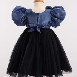 Enfance Half Balloon Sleeves Flower Applique Detailed Net Dress - Grey image 3