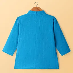 Babyoye 100% Cotton Woven Full Sleeves Dhoti & Kurta Set with Floral Embroidery - Blue image 3