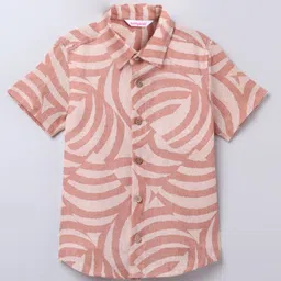 Taffykids Linen Half Sleeves Abstract Printed Shirt With Attached Tee - Orange image 4