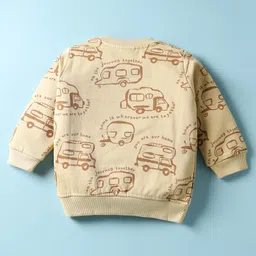 Zero Fleece Knit Full Sleeves Co-ords Winter Wear Sweatshirt & Lounge Pant Set with Vehicle Print - Cream image 3