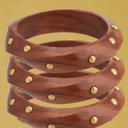 ATIBELLE Set Of 3 Gold-Plated Beaded & Round-Square Twisted Shaped Wooden Bangles-picture-13