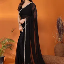 HERE&NOW Black Printed Poly Georgette Sarees image 4