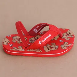 Cute Walk by Babyhug Flip Flopswith Back Strap & Bear Print - Red image 4