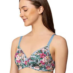 Triumph Blue Floral Half Coverage T-Shirt Bra image 3