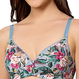 Triumph Blue Floral Half Coverage T-Shirt Bra image 4