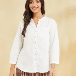Fabindia White Regular Fit Printed Top-picture-29