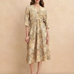 RAREISM Green Polyester Printed Three-Quarter Sleeves Dress image 1