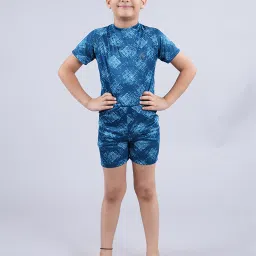 Kiddopanti Kids Blue Printed Swimsuit image 1
