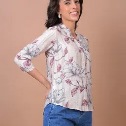 Crimsoune Club White and Maroon Floral Print Shirt image 4