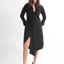 RAREISM Black Blended Solid Long Sleeves Dress image 1