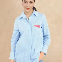 RAREISM Blue Cotton Blend Printed Long Sleeves Top image 1