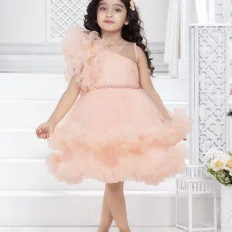 Ministitch Girls Peach Flared Fit Party Dress image 1