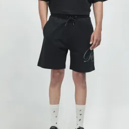 Rare Rabbit Black Oversized Fit Graphic Shorts image 1