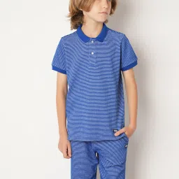 Jack & Jones Junior Royal Blue Self Design Polo T-Shirt image 1