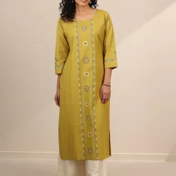 Libas Yellow Cotton Regular Fit Printed Kurtas image 1