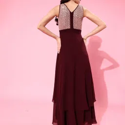 Miss Chase Maroon Embellished High-Low Dress image 2