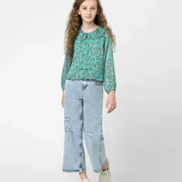 KIDS ONLY Green Floral Print Full Sleeves Shirt image 4