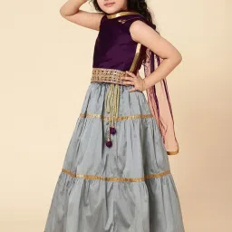 A.T.U.N. Kids Wine & Grey Regular Fit Lehenga Cholis image 2