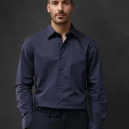 Rare Rabbit Navy Regular Fit Stripes Shirt image 1