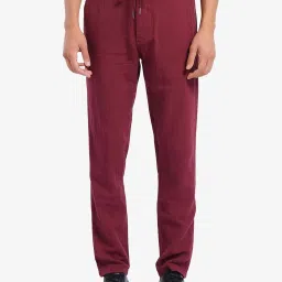 Rare Rabbit Maroon Regular Fit Solid Trousers image 1