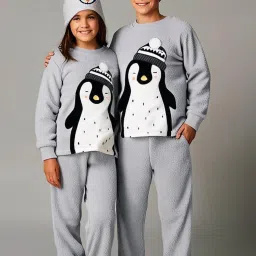 Cherry Crumble by Nitt Hyman Kids Grey Applique Penguin Applique Nightsuit image 1