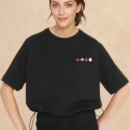 RAREISM Black Cotton Blend Printed Short Sleeves T-Shirt image 1