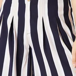 Miss Chase Navy & White Striped Relaxed Fit High Rise Regular Length Culottes image 5