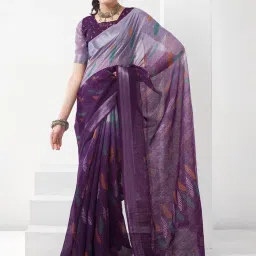 Satrani Purple Printed Saree With Unstitched Blouse image 1