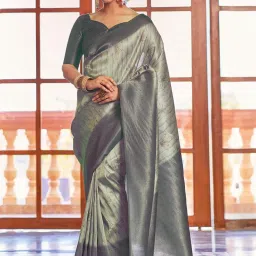 Satrani Grey Woven Saree With Unstitched Blouse image 1