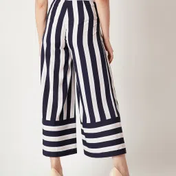 Miss Chase Navy & White Striped Relaxed Fit High Rise Regular Length Culottes image 2